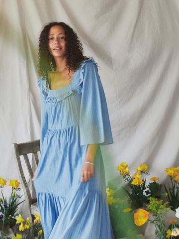 christy dawn blue dress Annabeth Spaghetti Straps Feathered Maxi Dress main image 1